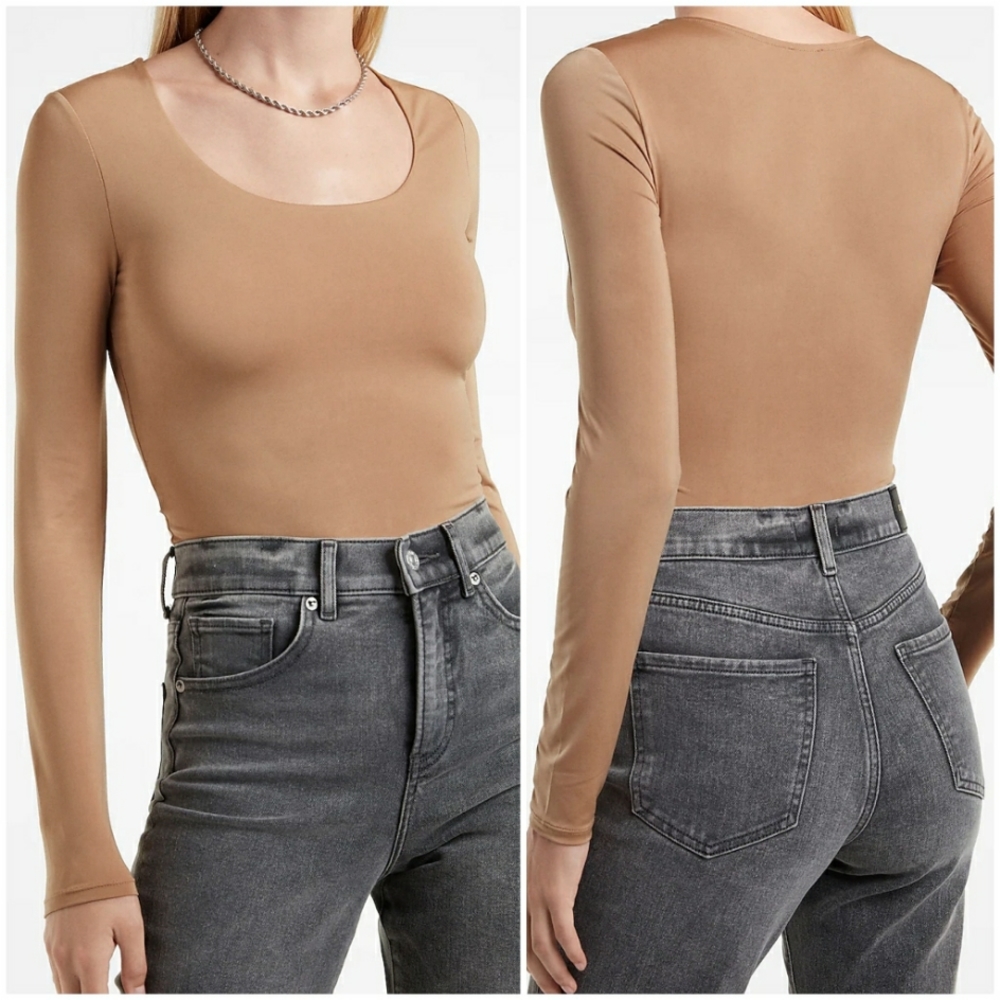 🌺3/$30 Topshop Tan Long Sleeves Fitted Bodysuit Medium to Large